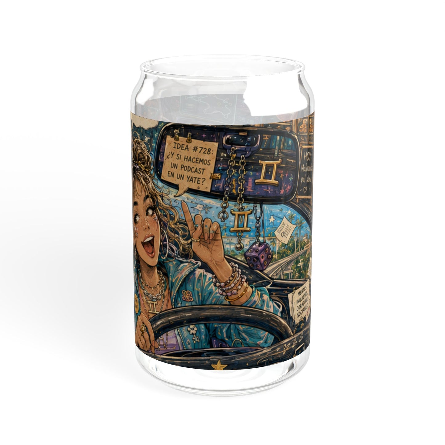 Zodiac Air Signs 16oz Sipper Glass — Roadtrip & Caribbean Vibes (Iced Coffee, Tea, Green Life)