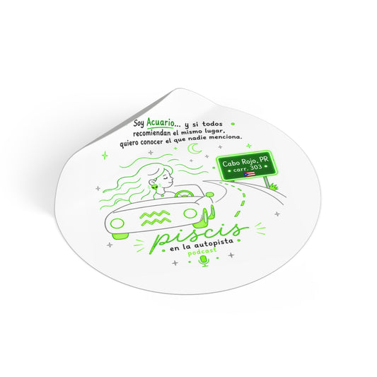 Round Vinyl Sticker — “Piscis en la autopista” Astrology Podcast Design (Spanish)