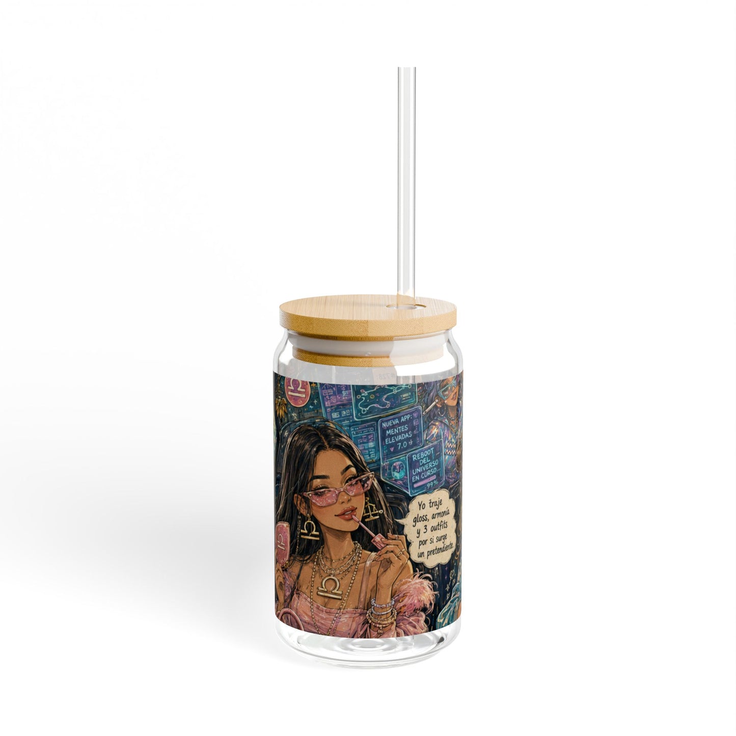 Zodiac Air Signs 16oz Sipper Glass — Roadtrip & Caribbean Vibes (Iced Coffee, Tea, Green Life)