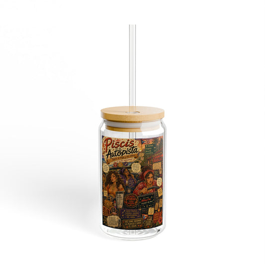 Sipper Glass — Pisces Autopista Zodiac Art 16oz Travel Tumbler (Fire signs edition)