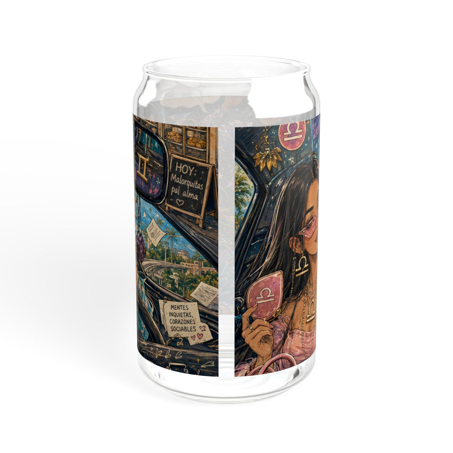 Zodiac Air Signs 16oz Sipper Glass — Roadtrip & Caribbean Vibes (Iced Coffee, Tea, Green Life)