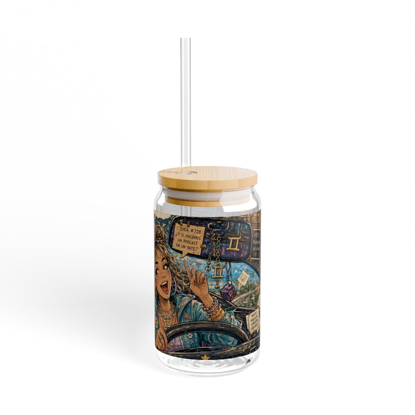 Zodiac Air Signs 16oz Sipper Glass — Roadtrip & Caribbean Vibes (Iced Coffee, Tea, Green Life)