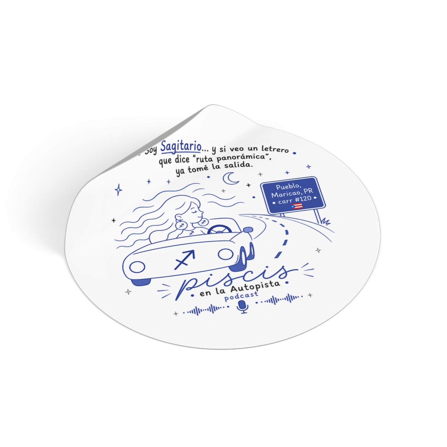 Piscis en la Autopista — Round Astrology Vinyl Sticker (Spanish Zodiac Pisces)