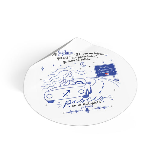 Piscis en la Autopista — Round Astrology Vinyl Sticker (Spanish Zodiac Pisces)