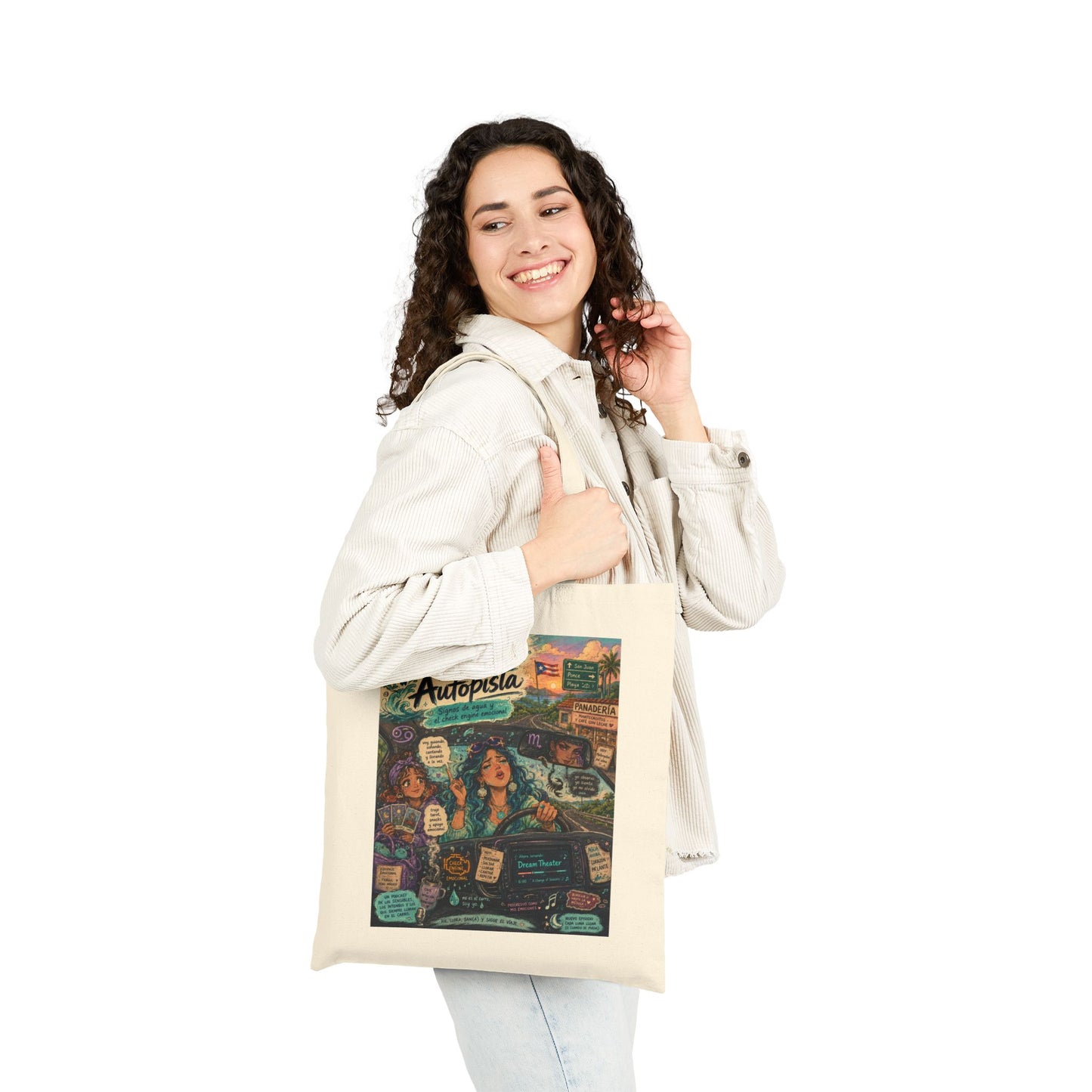 Water Signs Zodiac Cotton Canvas Tote — Pisces, Cancer & Scorpio Roadtrip/Beach Bag