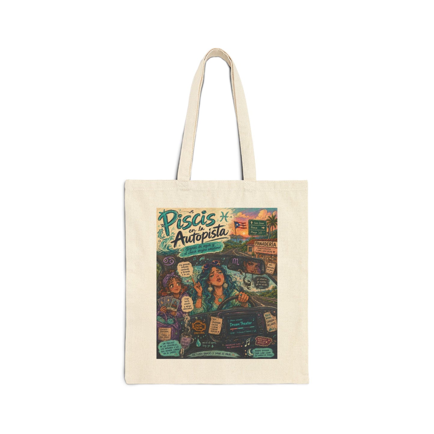 Water Signs Zodiac Cotton Canvas Tote — Pisces, Cancer & Scorpio Roadtrip/Beach Bag