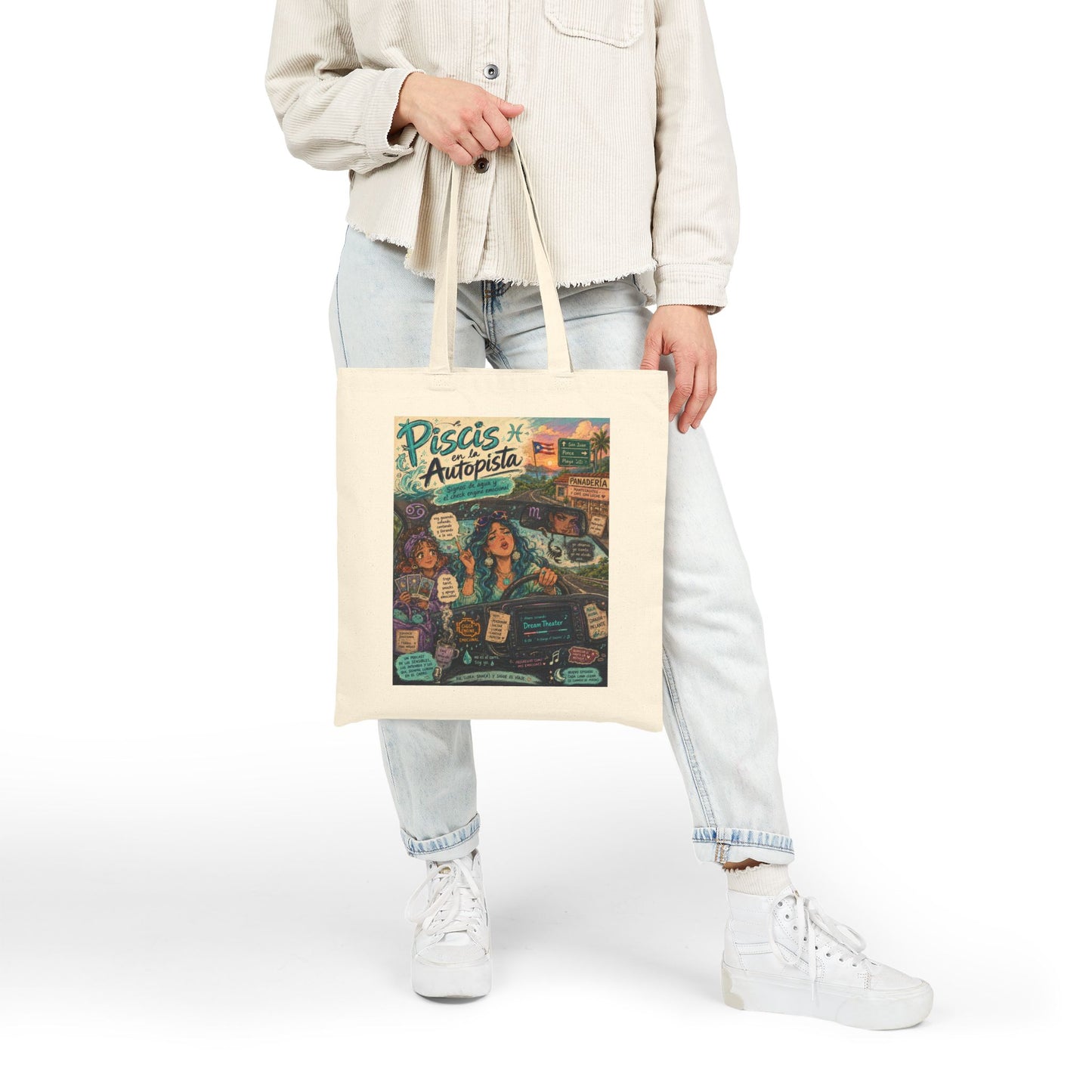 Water Signs Zodiac Cotton Canvas Tote — Pisces, Cancer & Scorpio Roadtrip/Beach Bag