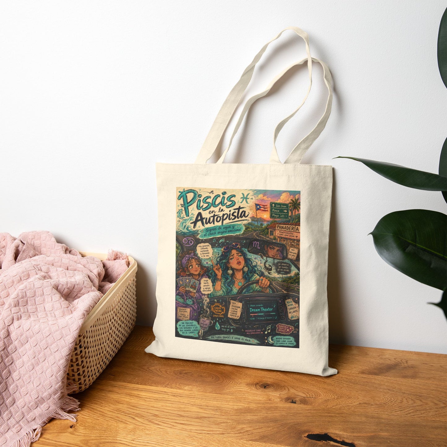 Water Signs Zodiac Cotton Canvas Tote — Pisces, Cancer & Scorpio Roadtrip/Beach Bag