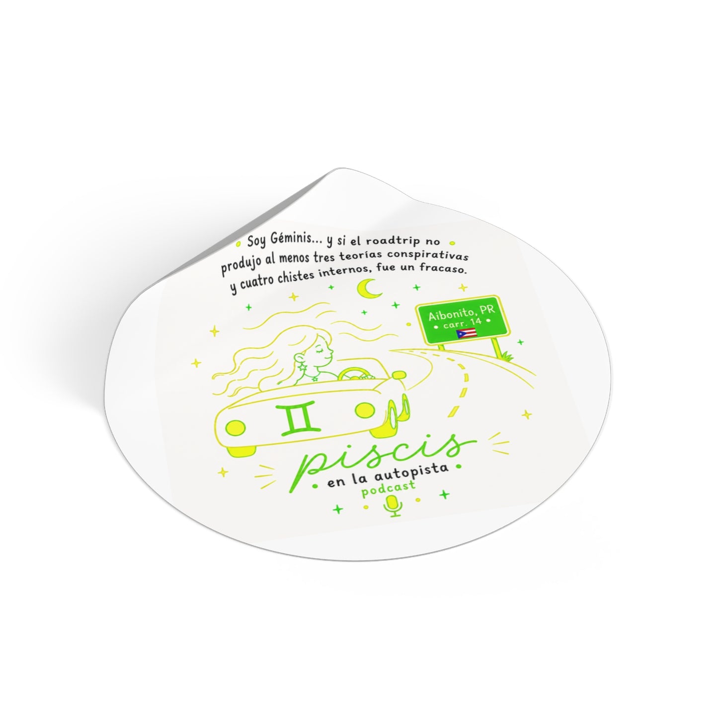 Round Vinyl Sticker — “Piscis en la Autopista” Astrology Podcast Design