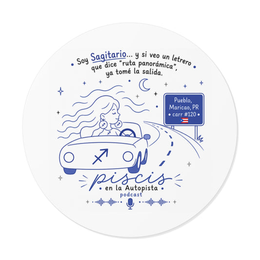 Piscis en la Autopista — Round Astrology Vinyl Sticker (Spanish Zodiac Pisces)