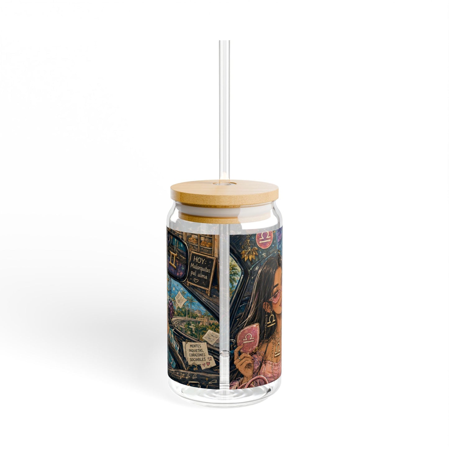Zodiac Air Signs 16oz Sipper Glass — Roadtrip & Caribbean Vibes (Iced Coffee, Tea, Green Life)